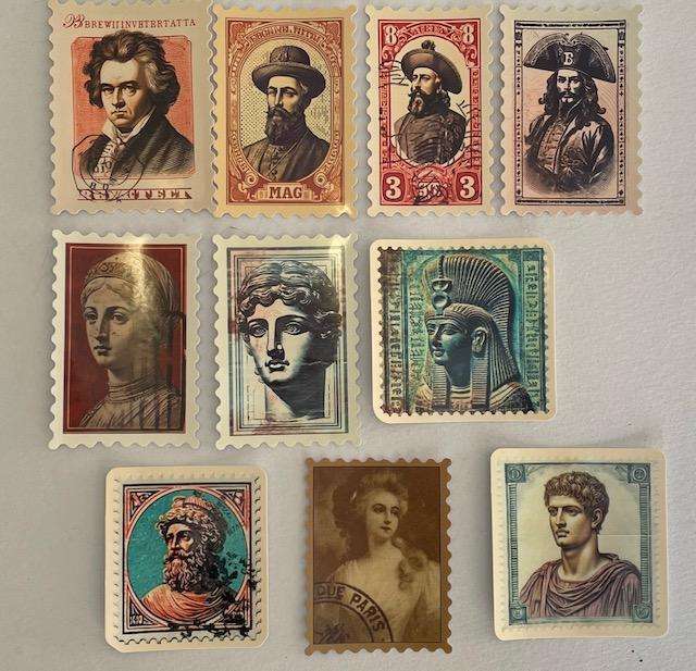 TEN DECORATIVE PEEL- OFF  "FACES" STICKERS