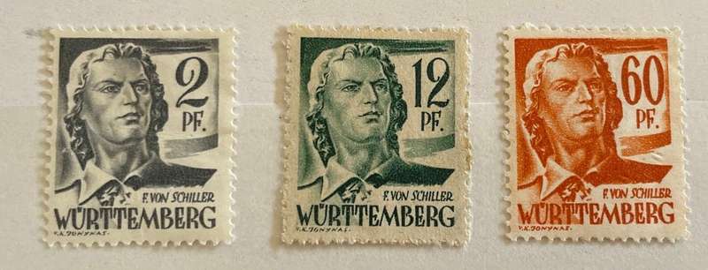 Wurttemberg Stamp set - Schiller - 1947 - MH