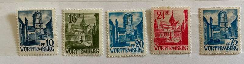 Wurttemberg Stamp set -Buildings - 1947 - MH