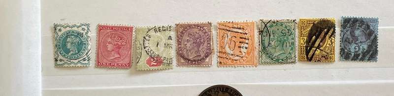 Mixed lot of Queen Victoria stamps - used - plus a Victorian 1 penny coin.