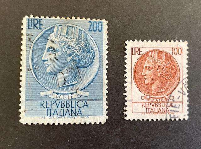 Italy - Siracusana used stamps. 200 lire 1957 and 100 lire 1958 NH