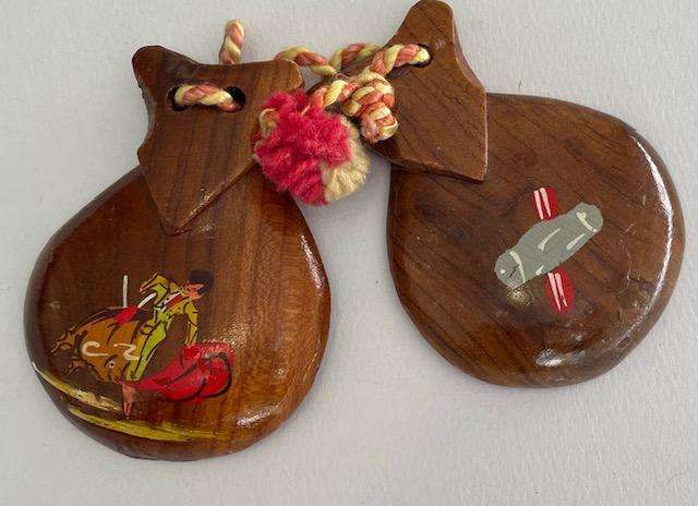 One set of Vintage, Handmade, hand painted Spanish castanets.