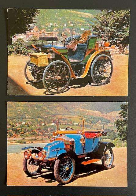 Vintage postcards x 2 - Antique automobiles at the Museum of Cars and Cycles - France
