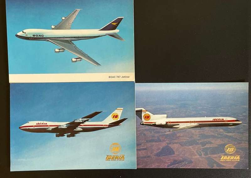 Vintage postcards x 3 - Aeroplanes - 2 Iberian airliners and 1 BOAC