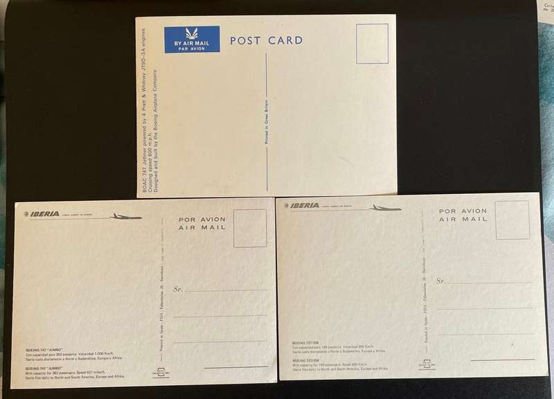 Vintage postcards x 3 - Aeroplanes - 2 Iberian airliners and 1 BOAC