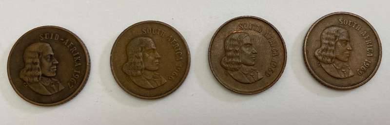 South African One cents coins x 4 - 1966, 76 x 2, and 79