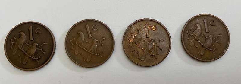 South African One cents coins x 4 - 1966, 76 x 2, and 79