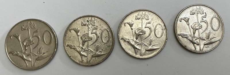 South Africa  x4 50c coins - 83, x 2 85 and 87