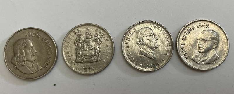 South Africa  x4  5c coins - 65, 68, 70 and 75