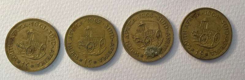 South African 1 cent coin x 4 - 61, 62, 63, 64