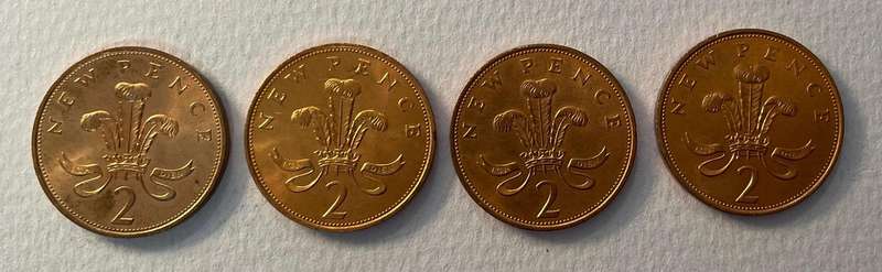 Great Britain - x4 Two New Pence coins 1979 . Great condition!
