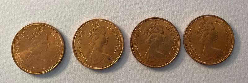 Great Britain - x4 Two New Pence coins 1979 . Great condition!