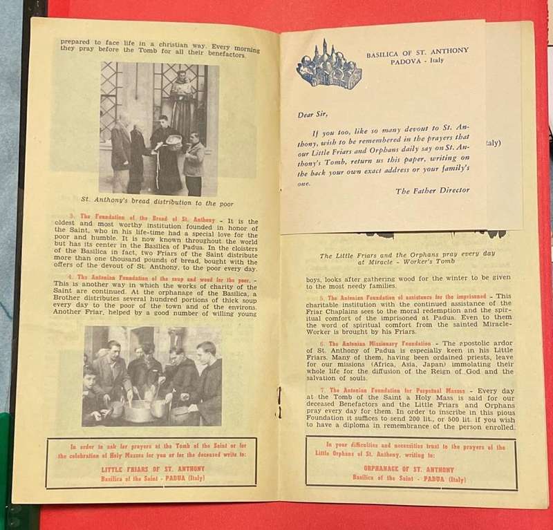 Vintage Tourist Pamphlet - BASILICA OF ST. ANTHONY OF PADUA - 1950's - RARE!