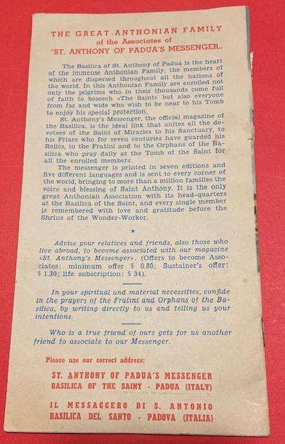 Vintage Tourist Pamphlet - BASILICA OF ST. ANTHONY OF PADUA - 1950's - RARE!