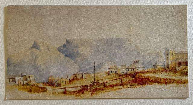 Greeting card - Africana series 19 - Table mountain with Devils Peak from Robben Island - T W Bowler