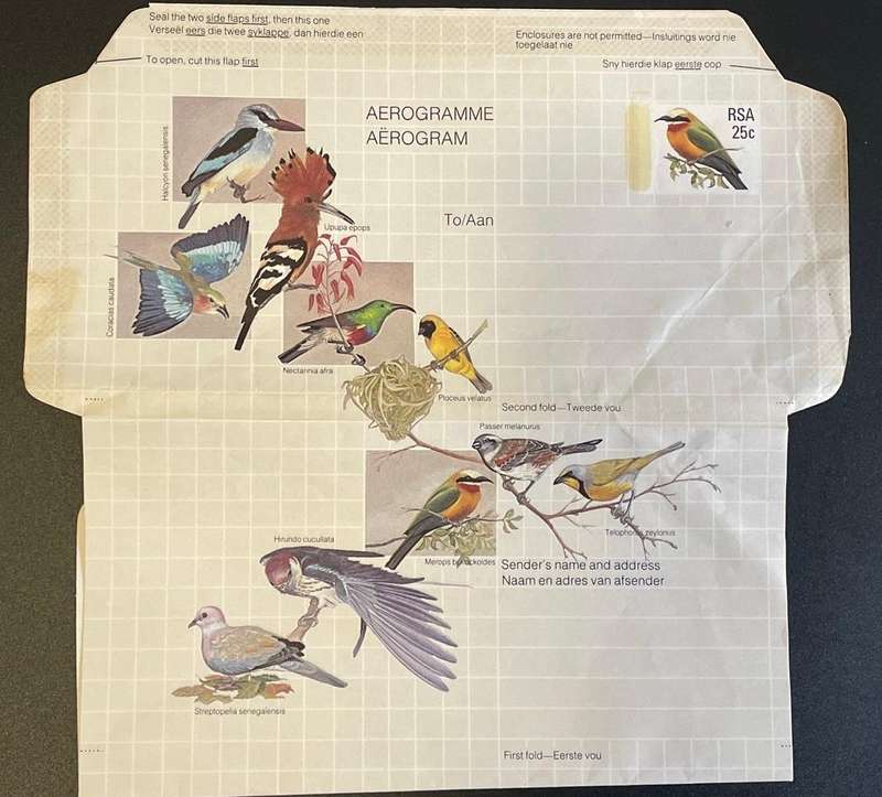 Vintage South African Aerogramme - Birds . circa 1980's - unused - pre-stamped