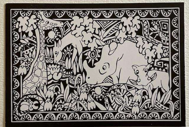 Postcard for you to colour / paint - greetings from Africa - unused