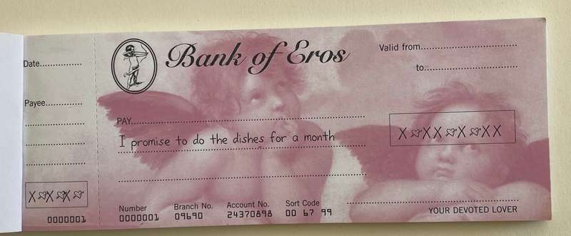 BANK OF EROS Cheque book 2000 - Great, quirky gift!