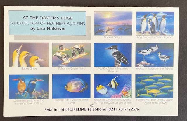 Charity greetings postcard - "At the Waters Edge" CLOWN FISH, MOOORISH IDOL,BUTTERFLYFISH - Halstead