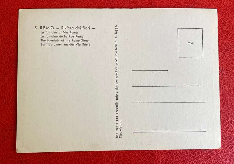 Rare Vintage Silver Foiled post card - S. Remo # 954 Riviera del Flori -- Unused