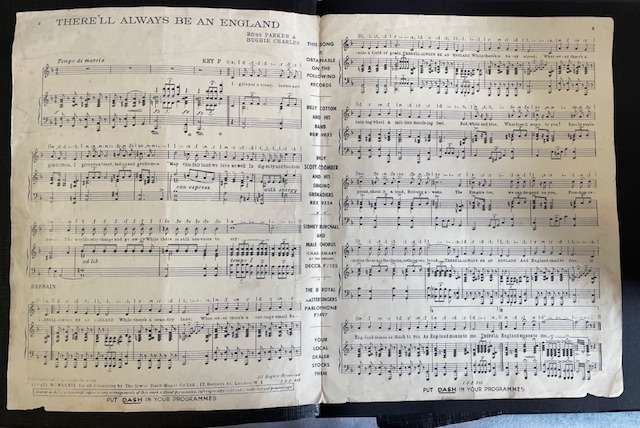 Vintage Music booklet -"There'll always be an England" Irwin Dash Music Co. Ltd - Wartime