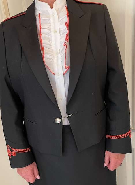 South African Military - Ladies Army Evening Wear.  Jacket, skirt, blouse, ruffles