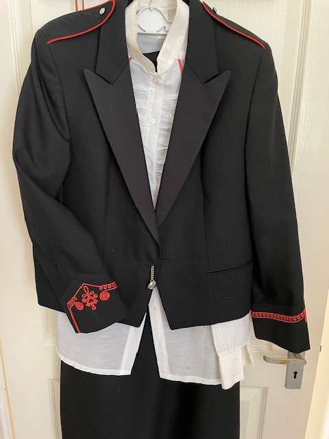 South African Military - Ladies Army Evening Wear.  Jacket, skirt, blouse, ruffles