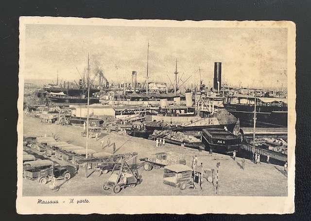 Vintage postcard -Port at Massana, Ethiopia under Italian occupation. Maritime history