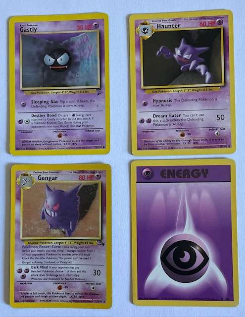 Pokémon TCG -  GASTLY 75/130 , HAUNTER 29/102, GENGAR 5/62 + Energy Card