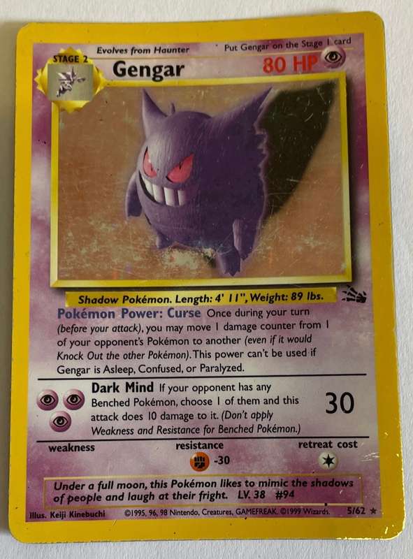 Pokémon TCG -  GASTLY 75/130 , HAUNTER 29/102, GENGAR 5/62 + Energy Card
