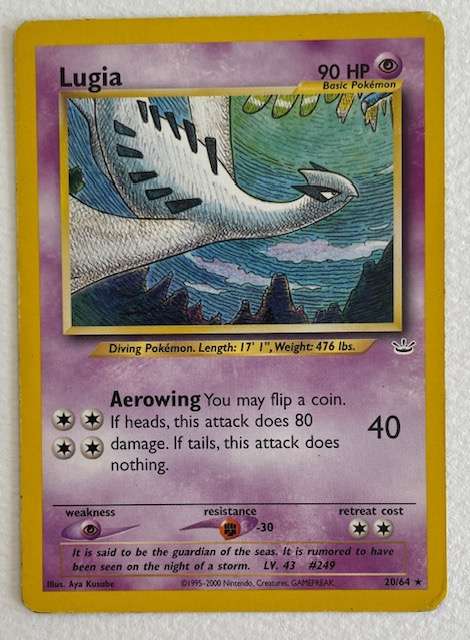 Pokémon Trading Card - LUGIA - 1995-2000  20/64 RARE!