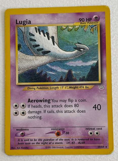 Pokémon Trading Card - LUGIA - 1995-2000  20/64 RARE!
