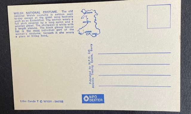Vintage Postcard, Welsh Traditional Costume - NPO Dexter