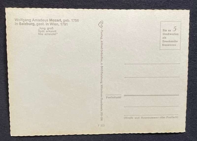 Vintage Art postcard - Wolfgang Amadeus Mozart ,Salzburg # F323
