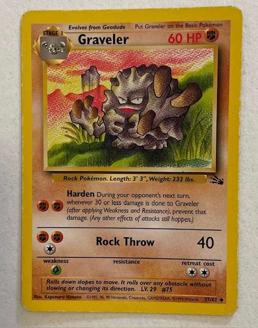 Pokémon Trading Card - 1999 - GRAVELER -- 37/62  -UNCOMMON - MP