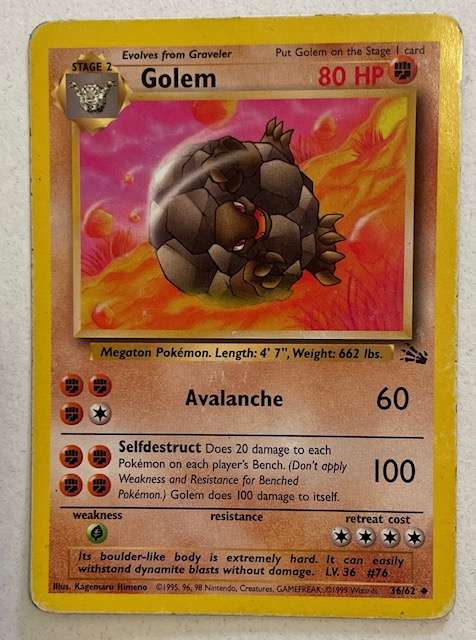 Pokémon Trading Card - 1999 - GOLEM - 36/62 -UNCOMMON - MP