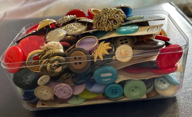 Box of mixed antique, vintage and more mod buttons to sort. Great gift for button lovers!