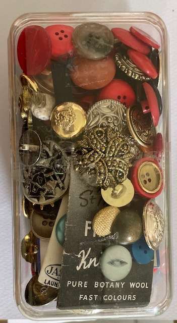 Box of mixed antique, vintage and more mod buttons to sort. Great gift for button lovers!