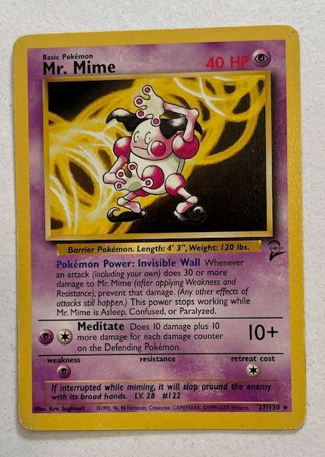 Pokémon Trading Card - 1999 - 2000 MR MIME 27/130 2nd Edition Rare +Mr Mime 2002 95b/147 LP