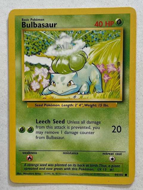 Pokémon Trading Card - 1999 - BULBASAUR 44/103  LP