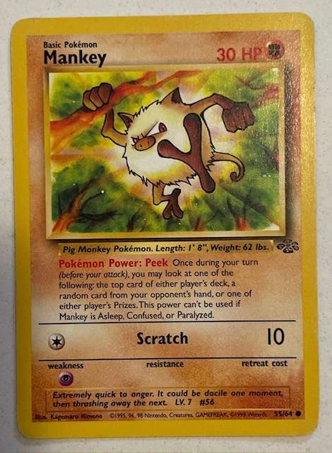 Pokémon Trading Card -  MANKEY -1999 - 55/64 LP
