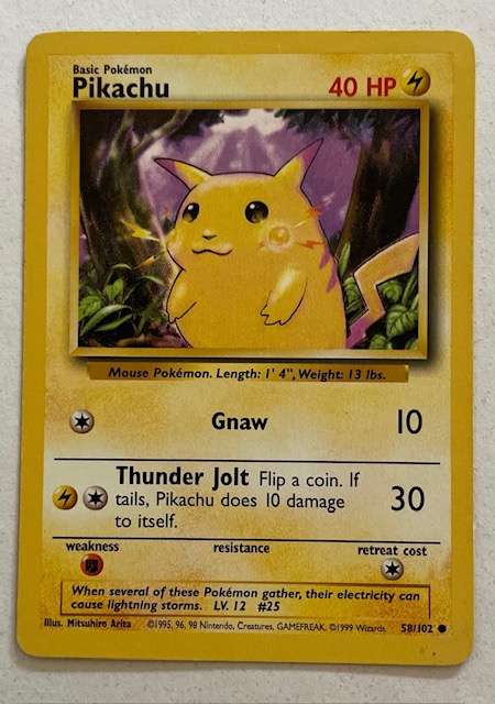 Pokémon Trading Card -  PIKACHU - 1999 - 58/102 LP
