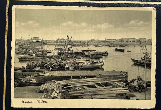 Vintage postcard -Port at Massana, Ethiopia under Italian occupation. Maritime history
