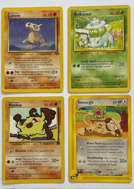 Pokémon Trading Cards x 4. Cubone 50/64, Bulbasaur 44/102, Mankey 61/82, Smeargle 109/147