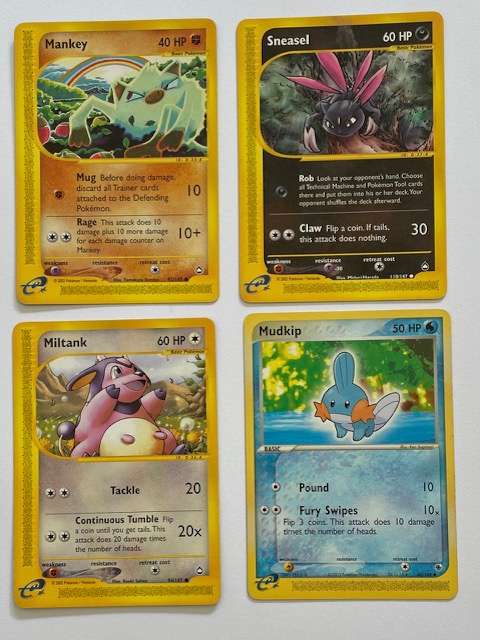 Pokémon Trading Cards x 4. MANKEY 92/147, SNEASEL 110/147, MILTANK 94/147 + MUDKLIP 60/109