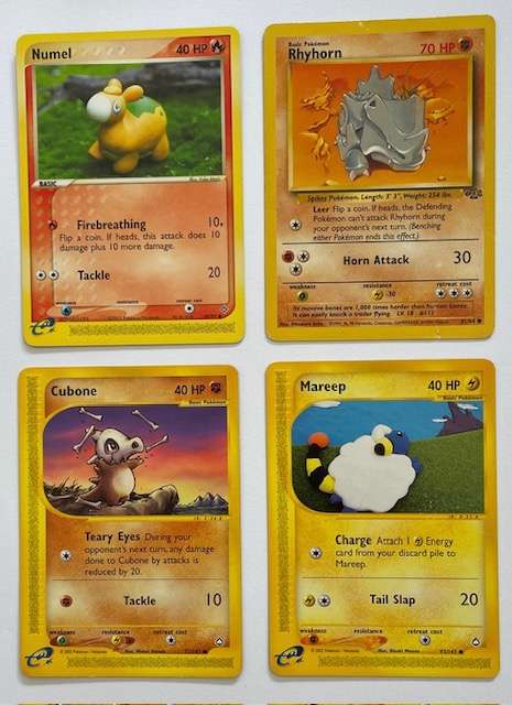 Pokémon Trading Cards x 4. NUMEL 69/97, RHYHORN 61/64, CUBONE 72/141 + MAREEP 93/147