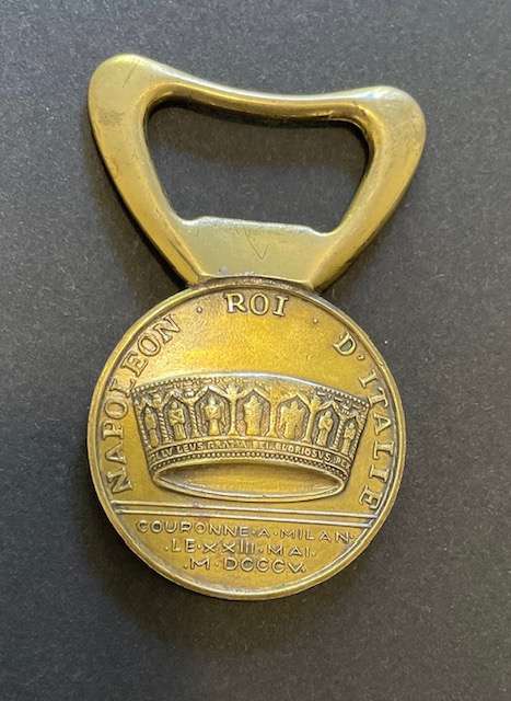 Vintage Brass Coin Bottle opener - Napoleons Head on coin. Made in Italy - Rare Collectable!