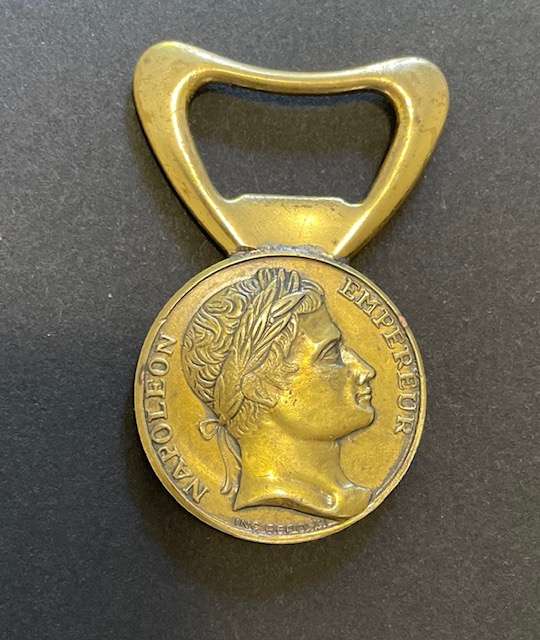 Vintage Brass Coin Bottle opener - Napoleons Head on coin. Made in Italy - Rare Collectable!