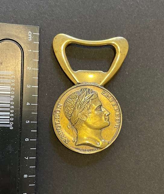 Vintage Brass Coin Bottle opener - Napoleons Head on coin. Made in Italy - Rare Collectable!