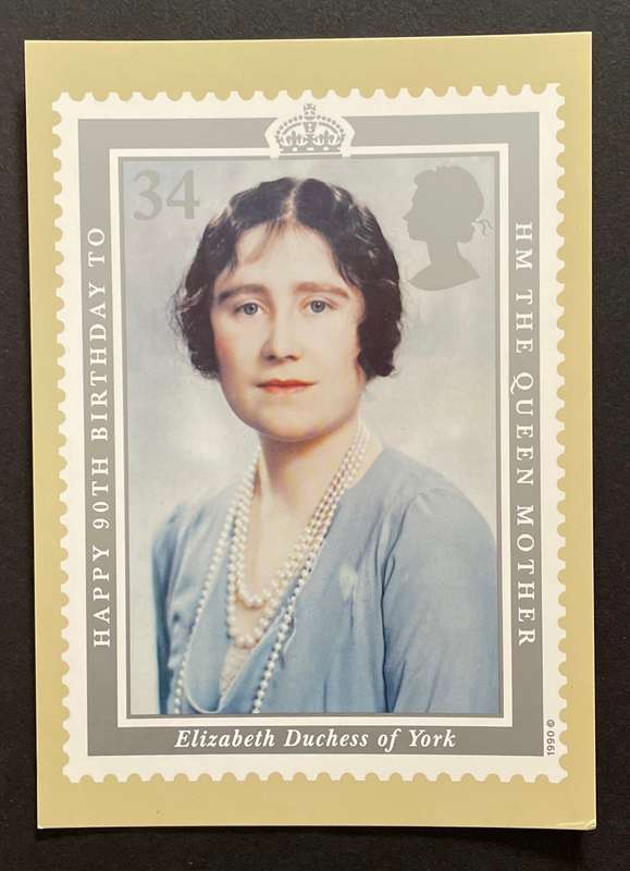 Stamp Postcard - British Philatelic Society - Queen Mother's 90th Birthday - MINT